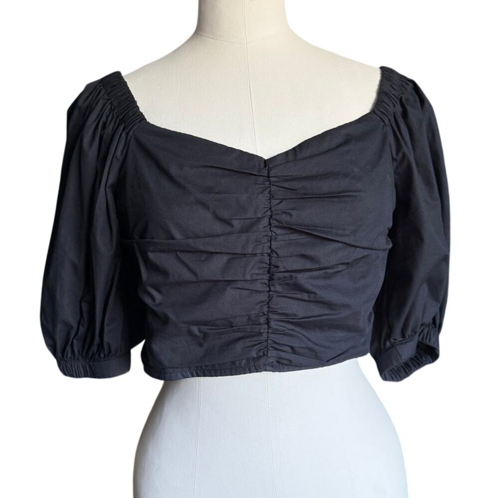 Abercrombie & Fitch Ruched Sweetheart Top Black Size M Puff Sleeve Cropped 464
